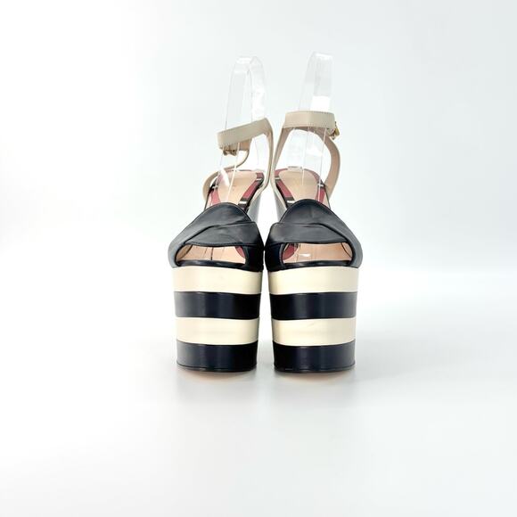 Gucci Sally Nappa Leather Navy Ivory Snake Platform Wedge Sandals 37.5 - Picture 6 of 10